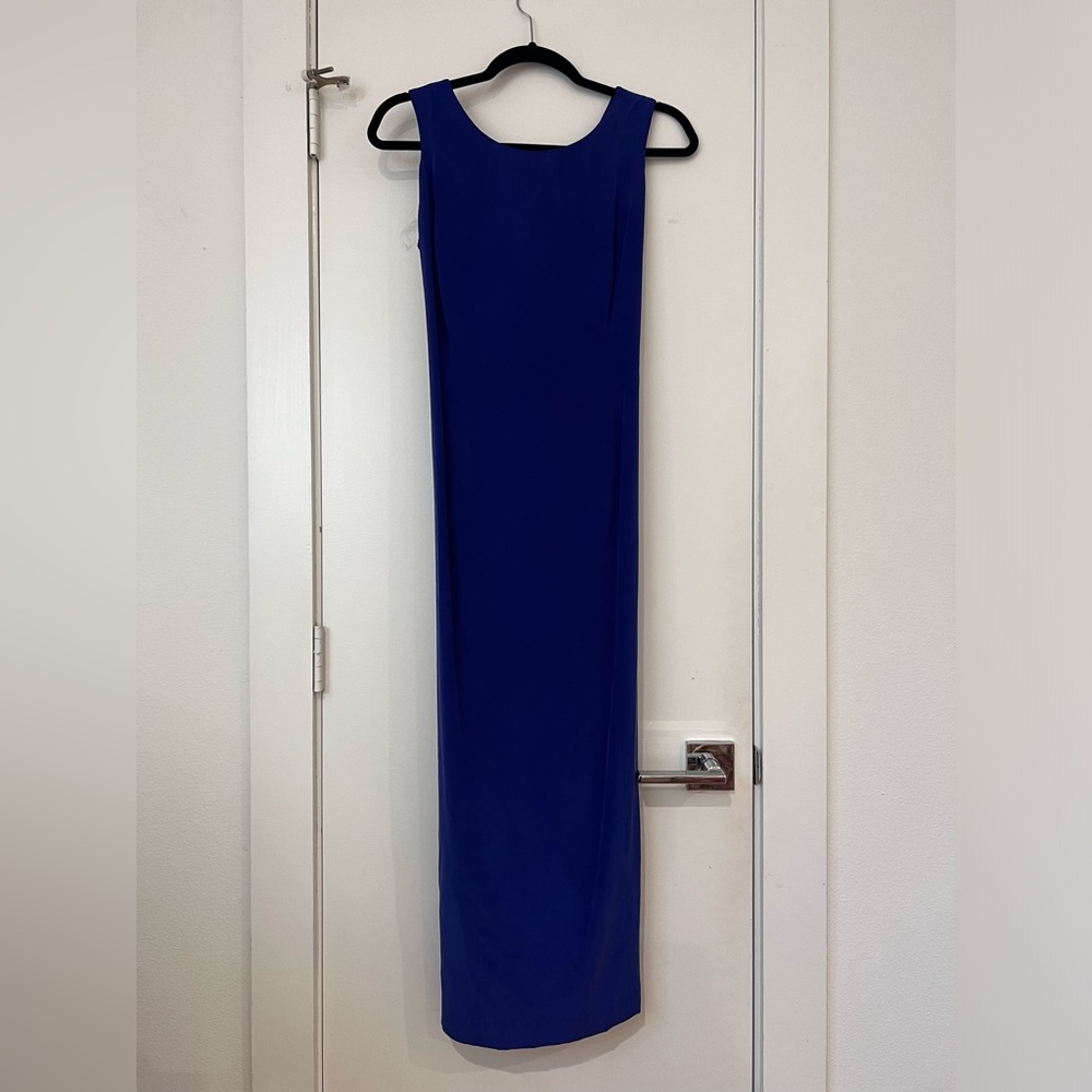 Maggy London 100% Silk Blue Midi Dress Open Back